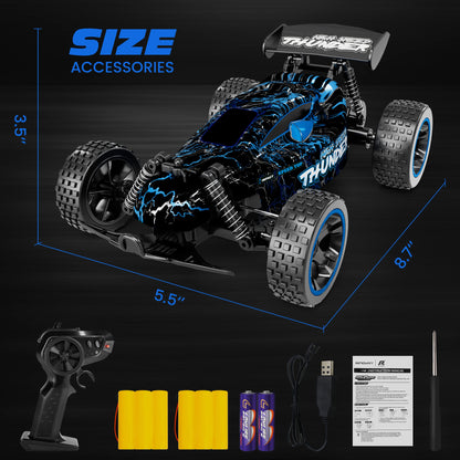 Tecnock Remote Control Cars for Kids, 1:18 Scale RC Racing Cars with LED, 2.4GHz All Terrain RC Car with 2 Rechargeable Batteries for 50 Min Play, Indoor Outdoor Toys Gifts for Boys and Girls