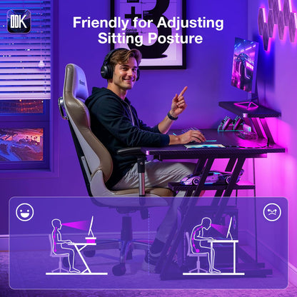 ODK Gaming Desk with LED Lights & Power Outlets, 120CM Computer Desk with Monitor Stand, Corner Desk with Hook & Storage, L Shaped Gaming Desk Carbon Fiber Black