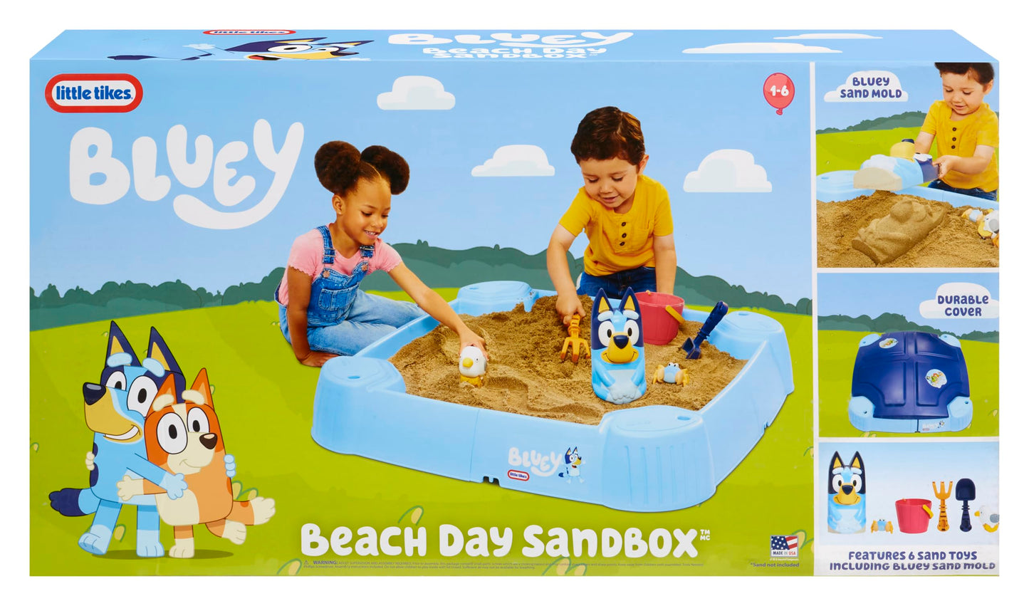 little tikes Bluey Beach Day Sandbox - Comes with 6 Accessories, Bluey Active Play, for Boys and Girls Ages 1-6 Years