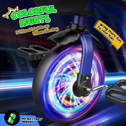 HappyGoLucky Tricycles Toys for 2-5 Year Old Boys Gifts, Kids Balance Bike 2-5 Year Old with 3 Colorful Lighting Wheels & Adjustable Seat, Baby Cycle Trikes Bike Boys Toys Age 2-5 Christmas Xmas Gifts