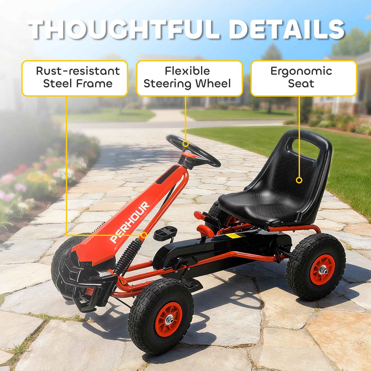 AIYAPLAY Kids Pedal Go Kart, Children Ride on Racer with Adjustable Seat, EVA Tyres, Manual Clutch, Brake, Go Cart for Kids 3-8 Years, Red