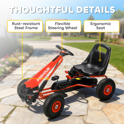 AIYAPLAY Kids Pedal Go Kart, Children Ride on Racer with Adjustable Seat, EVA Tyres, Manual Clutch, Brake, Go Cart for Kids 3-8 Years, Red