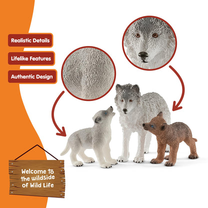 SCHLEICH 42472 Wild Life 3pc Mother Wolf and Baby Wolf Pups Figurine Set - Authentic and Highly Detailed Animal Toys, Durable for Education and Fun Play, Perfect for Boys and Girls, Ages 3+