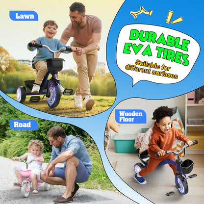 HappyGoLucky Tricycles Toys for 2-5 Year Old Boys Gifts, Kids Balance Bike 2-5 Year Old with 3 Colorful Lighting Wheels & Adjustable Seat, Baby Cycle Trikes Bike Boys Toys Age 2-5 Christmas Xmas Gifts