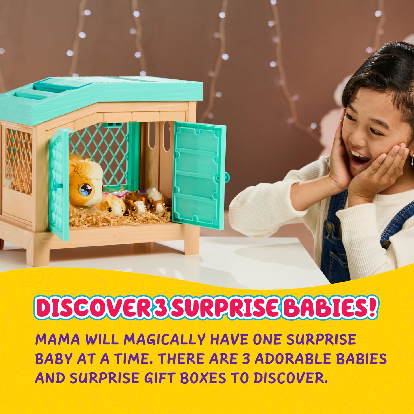 Little Live Pets 26410 Soft, Interactive Mama Guinea Pig and her Hutch, and her 3 Surprise Babies. 20+ Sounds & Reactions. Batteries Included. for Kids Ages 4+,7.8 x 11.93 x 11.38 inches
