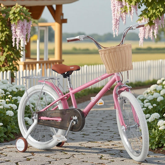 BSTSEL Kids Bike 16" 18" 20" 22“ Pink Baby Girls Children Bicycle with Basket, Rear Bracket, Silent Stabilizers and Double Brakes Ages 5-12 Years Old 16-20 inch Girls Bike Gift (18 inch)