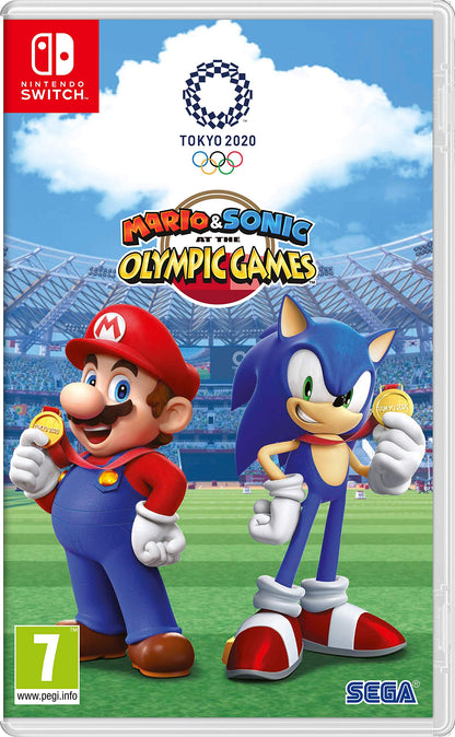 Nintendo Mario and Sonic characters at the Olympic Games Tokyo 2020 in-game screenshot showing colorful sports scenes and vibrant character models.
