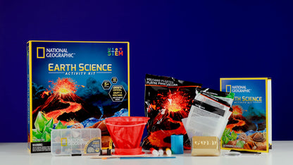 National Geographic Earth Science Experiment Kit with rocks, gems, and activities for kids exploring STEM and geology.