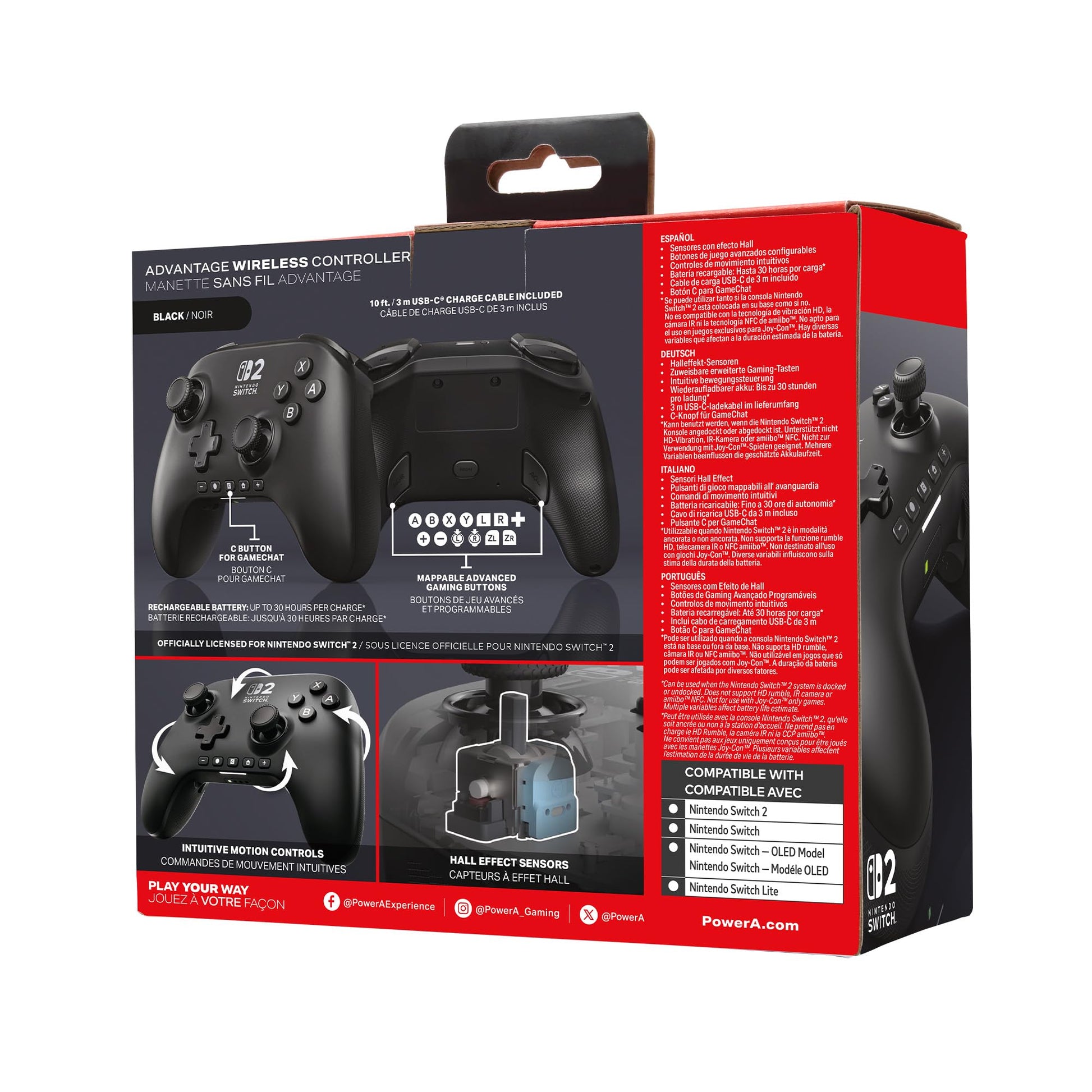 PowerA Advantage wireless Nintendo Switch controller in black with mappable buttons, hall effects, motion controls, and C button.