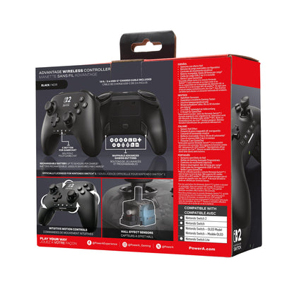 PowerA Advantage wireless Nintendo Switch controller in black with mappable buttons, hall effects, motion controls, and C button.