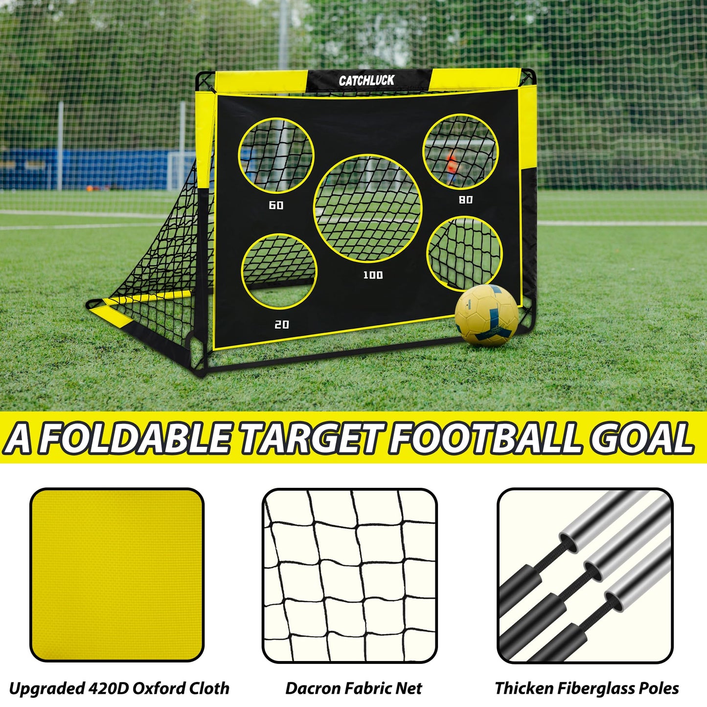 CATCHLUCK Football Goal Pop Up Football Net for Kids 4ft x 3ft, 5ft x 4ft, Outdoor Training Equipment with Target and Carry Bag