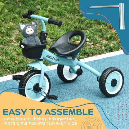 AIYAPLAY Baby Trike, Toddler Tricycle with Adjustable Seat, Basket, Bell, Kids Tricycle for 2-5 Years Old, Blue