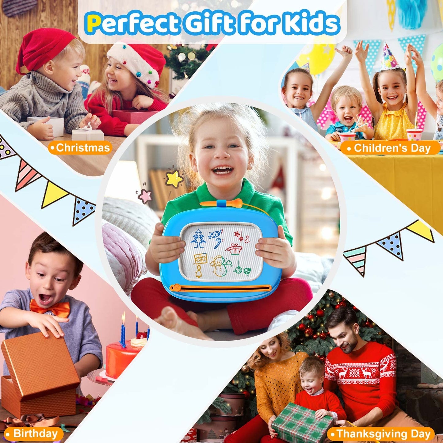 Kikidex Magnetic Drawing Board, Toddler Girl Toys for 1-2 Year Old, Doodle Board Pad Learning and Educational Toys for 1 2 3 Year Old Baby Kids Birthday Gift (Blue)