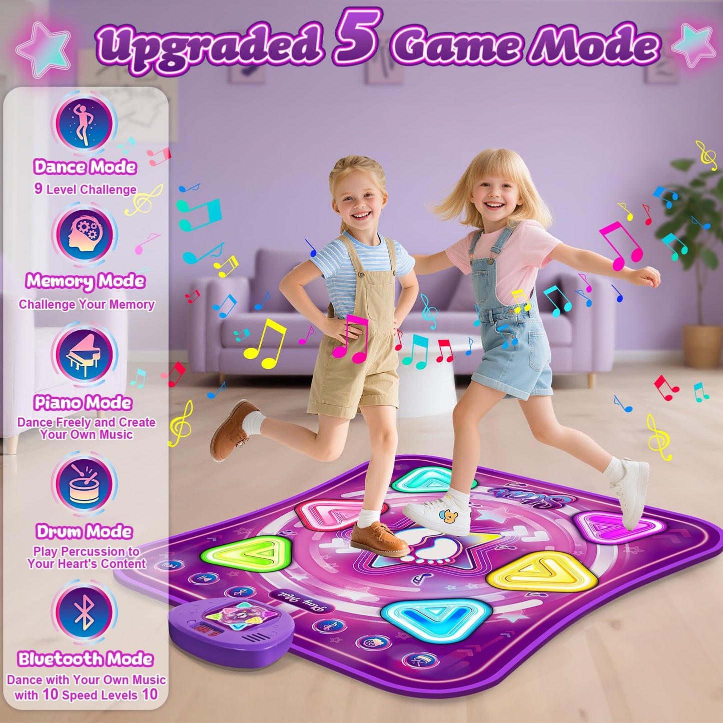 Handwell light-up dance mat for kids with wireless Bluetooth and 5 game modes, designed for musical dancing fun for boys and girls.