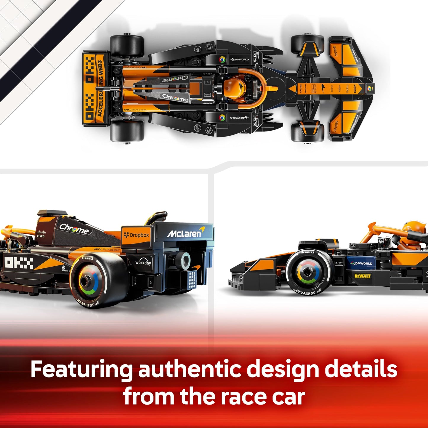 LEGO Speed Champions McLaren F1 Team MCL38 race car model kit with collectible Formula 1 driver minifigure.