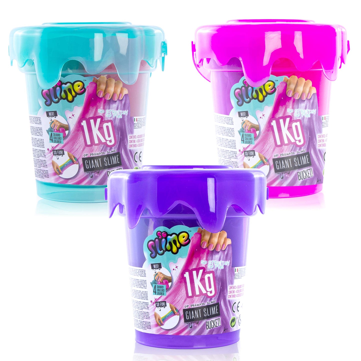 Canal Toys So Slime SSC 122U giant slime bucket with 1kg, 250g, or random size, featuring colorful slime in a large container.