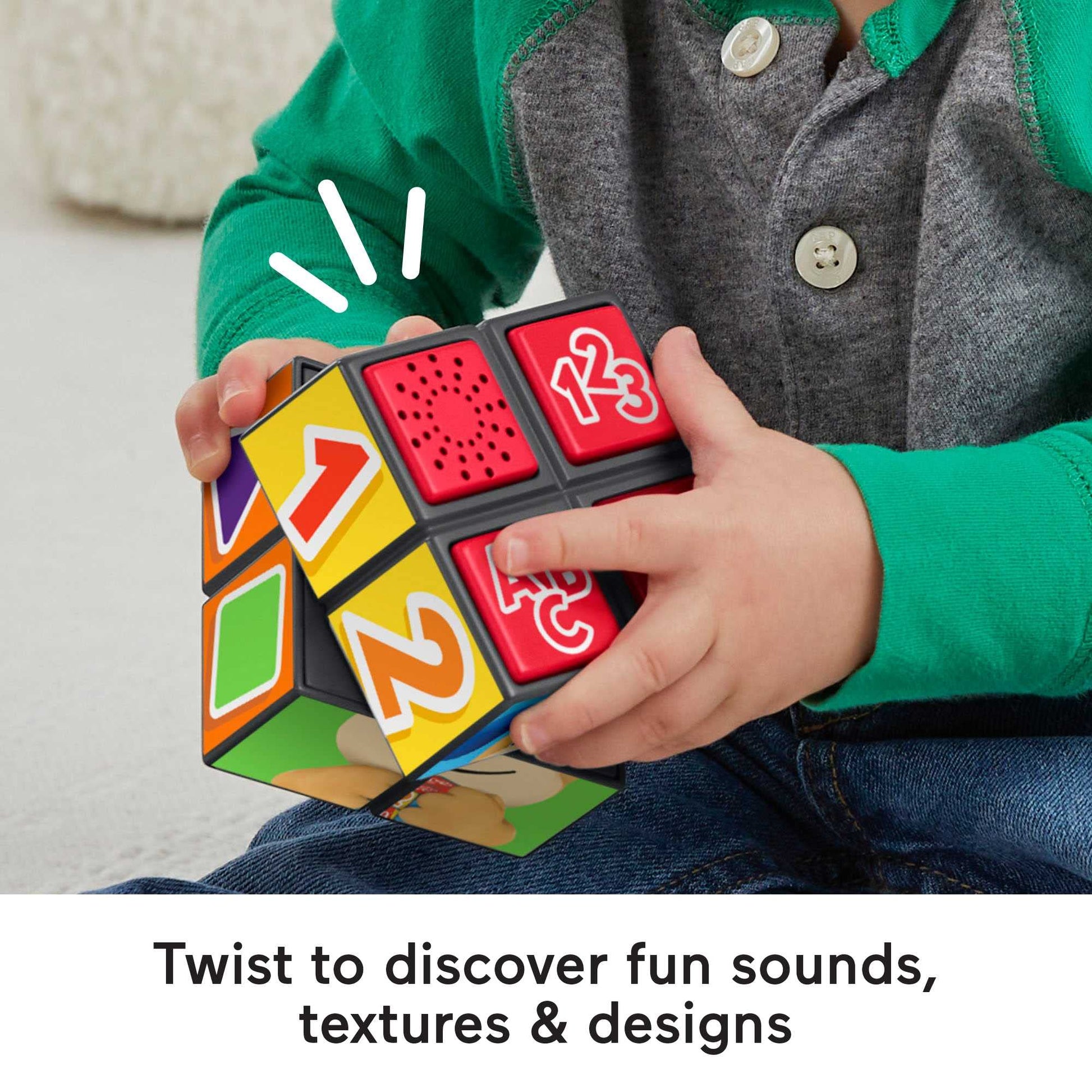 Fisher-Price Laugh & Learn Puppy Activity Cube with lights, music, and colorful buttons for babies 9+ months.