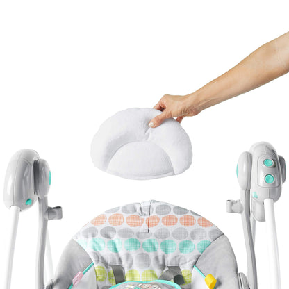 Bright Starts, Whimsical Wild Portable Compact Automatic Baby Swing with Music and Taggies, Removable Toy Bar with 2 Toys, Reclinable, 5 Point Harness, Newborn and up