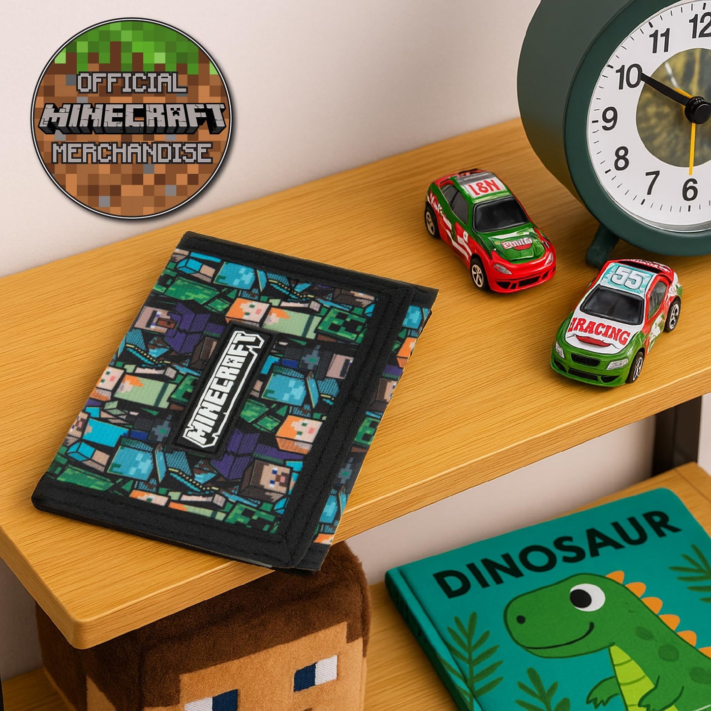 Minecraft Boys Wallet for Kids with Card Slots & Zip Coin Pocket Creeper Gamer Accessories Gaming Gift