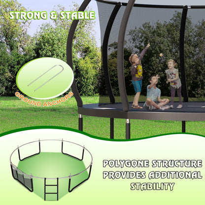 Devoko outdoor garden trampoline with safety net, non-slip ladder, shoe organizer, suitable for toddlers and adults, up to 150kg.