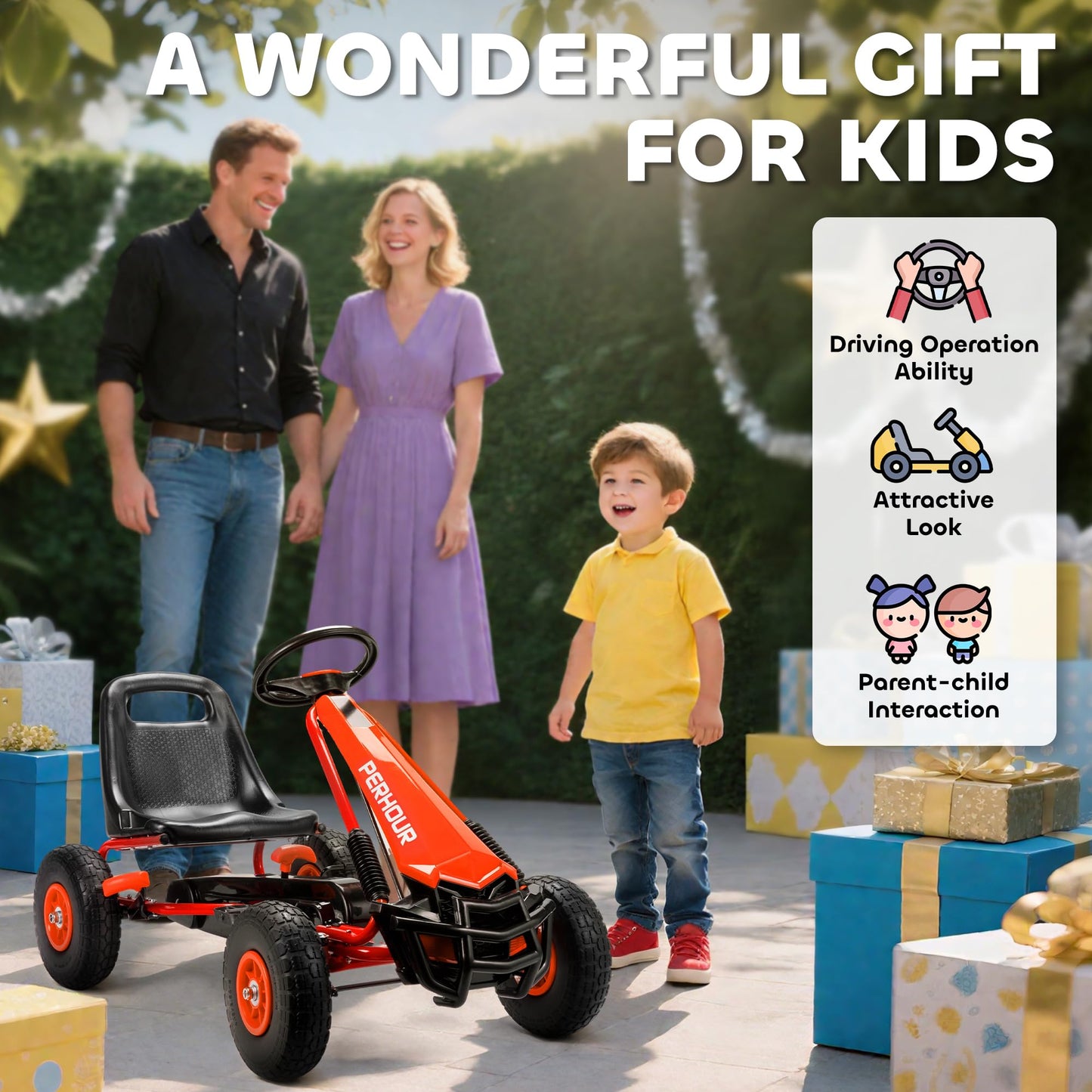 AIYAPLAY Kids Pedal Go Kart, Children Ride on Racer with Adjustable Seat, EVA Tyres, Manual Clutch, Brake, Go Cart for Kids 3-8 Years, Red