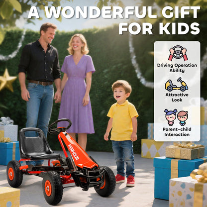 AIYAPLAY Kids Pedal Go Kart, Children Ride on Racer with Adjustable Seat, EVA Tyres, Manual Clutch, Brake, Go Cart for Kids 3-8 Years, Red