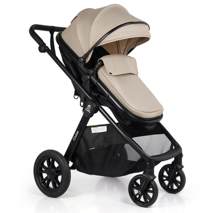 For Your Little One Cruise 3-in-1 Travel System with i-Size Car Seat, Stroller, 13kg Pram, Height Adjustable Handle, Pram, Newborn 0-4 Years Free Raincover and Cupholder (Dune Beige)