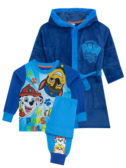 Paw Patrol Dressing Gown And Pyjamas For Kids | Chase, Rubble and Marshall Hooded Dressing Gown And Pyjamas For Boys | Blue 4-5 Years