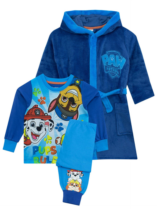 Paw Patrol Dressing Gown And Pyjamas For Kids | Chase, Rubble and Marshall Hooded Dressing Gown And Pyjamas For Boys | Blue 4-5 Years