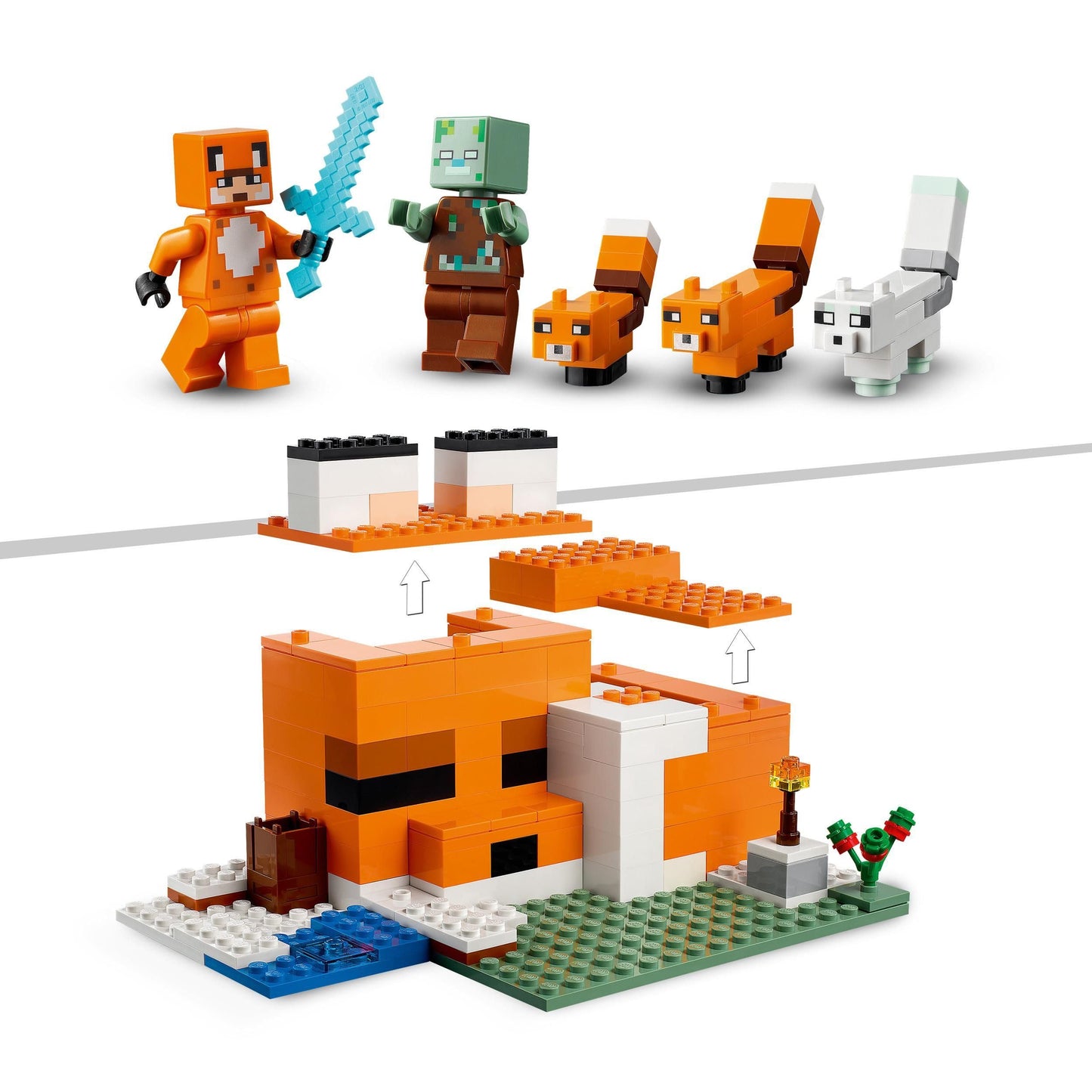 LEGO Minecraft The Fox Lodge - Play and Display House Toy with a Hero, Mob and Animal Figures plus Accessories incl. a Diamond Sword - Gaming Gift for 8+ Year Old Boys & Girls - 21178