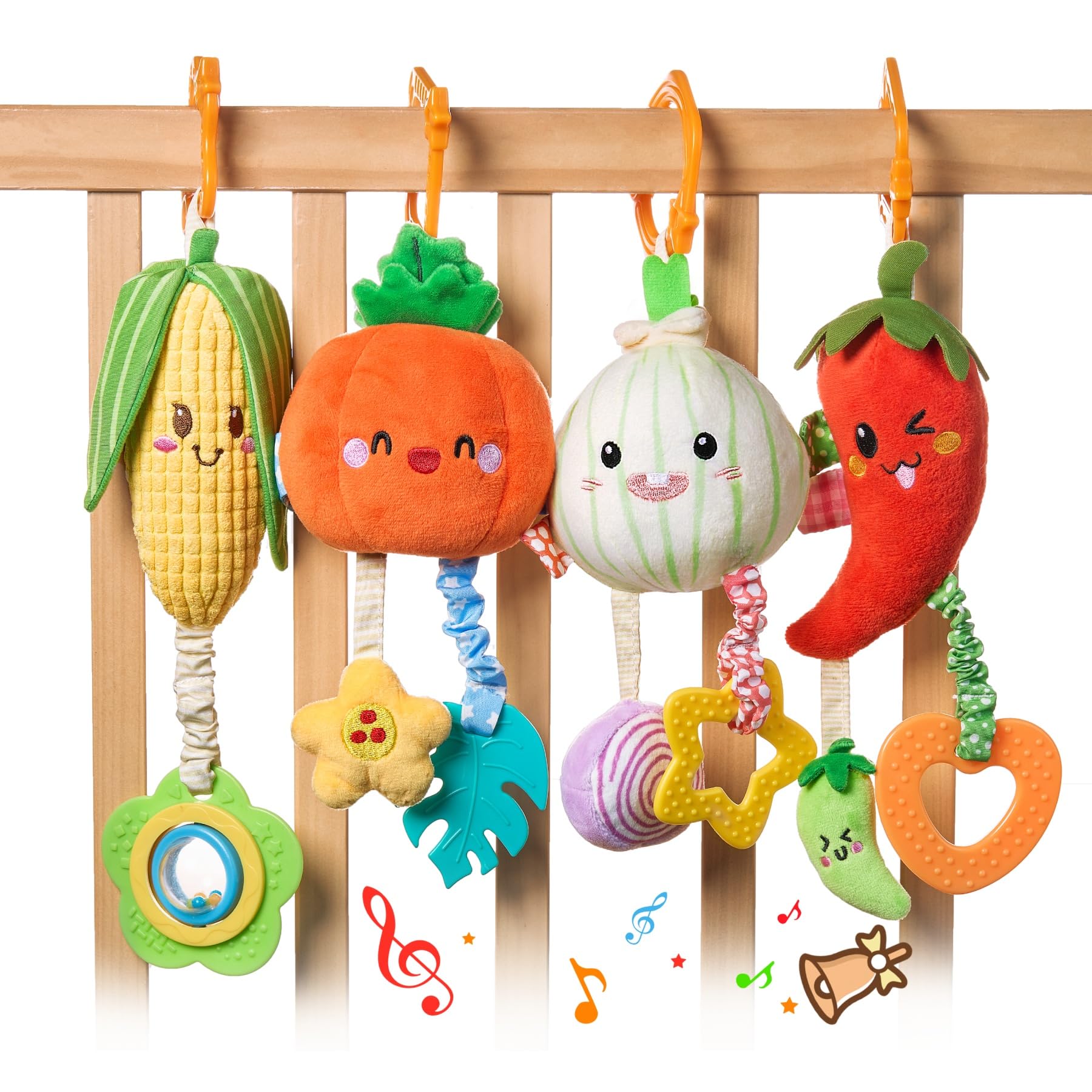 TUMAMA KIDS baby rattle sensory toy clipped to pram, for newborns and infants 0-12 months, colorful and soft for boys and girls.