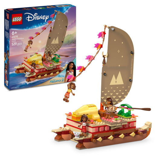 LEGO | Disney Moana 2 Moana's Adventure Canoe - Buildable Toy boat with a Textile Sail, Removable Deck, Campfire & 3 Mini Dolls incl. Loto and Moni - Gift for 6+ Year Old Girls & Fans - 43270