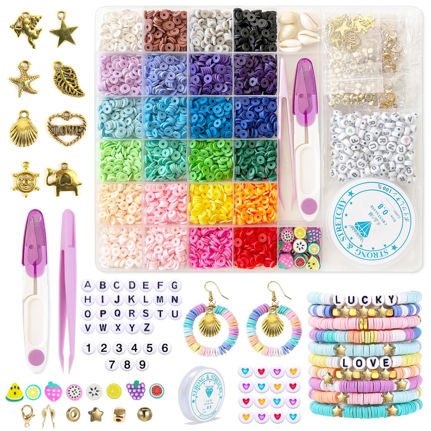 Qcdou 6000 Clay Beads Friendship Bracelet Kit, Jewellery Making Kit, Preppy Flat Heishi Beads for Craft Kits for Adults, for Necklace Earring Jewelry DIY Craft, Gifts for Teen Girls