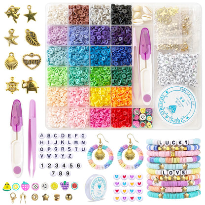 Qcdou 6000 Clay Beads Friendship Bracelet Kit, Jewellery Making Kit, Preppy Flat Heishi Beads for Craft Kits for Adults, for Necklace Earring Jewelry DIY Craft, Gifts for Teen Girls