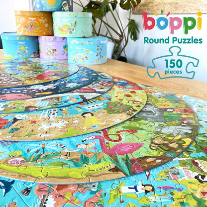 Boppi puzzles for 5+ year olds / 150 Piece Round Circle Jigsaw Puzzles for Kids Aged 5-8 Made with 100% Recycled Card – World Map