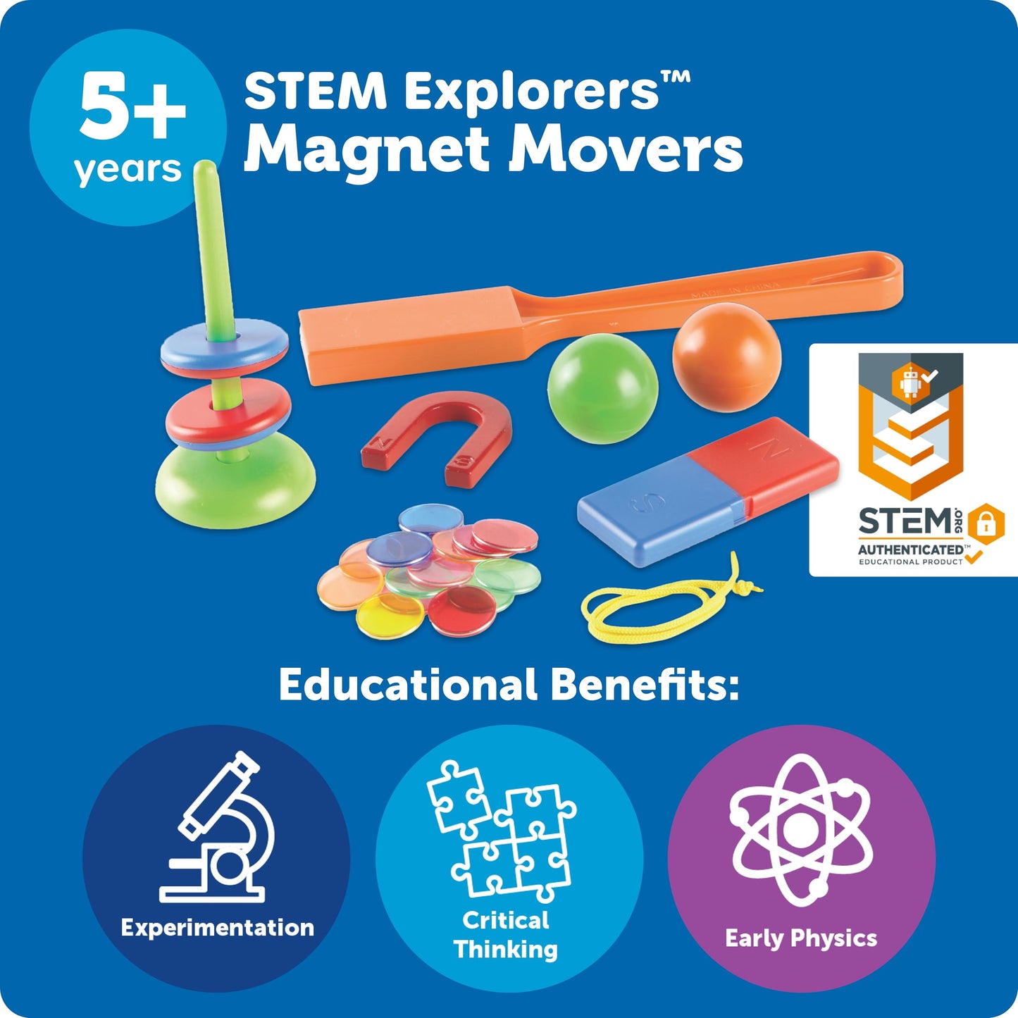 Learning Resources STEM Explorers Magnet Movers magnetic science kit with colorful magnetic objects for hands-on physics experiments.