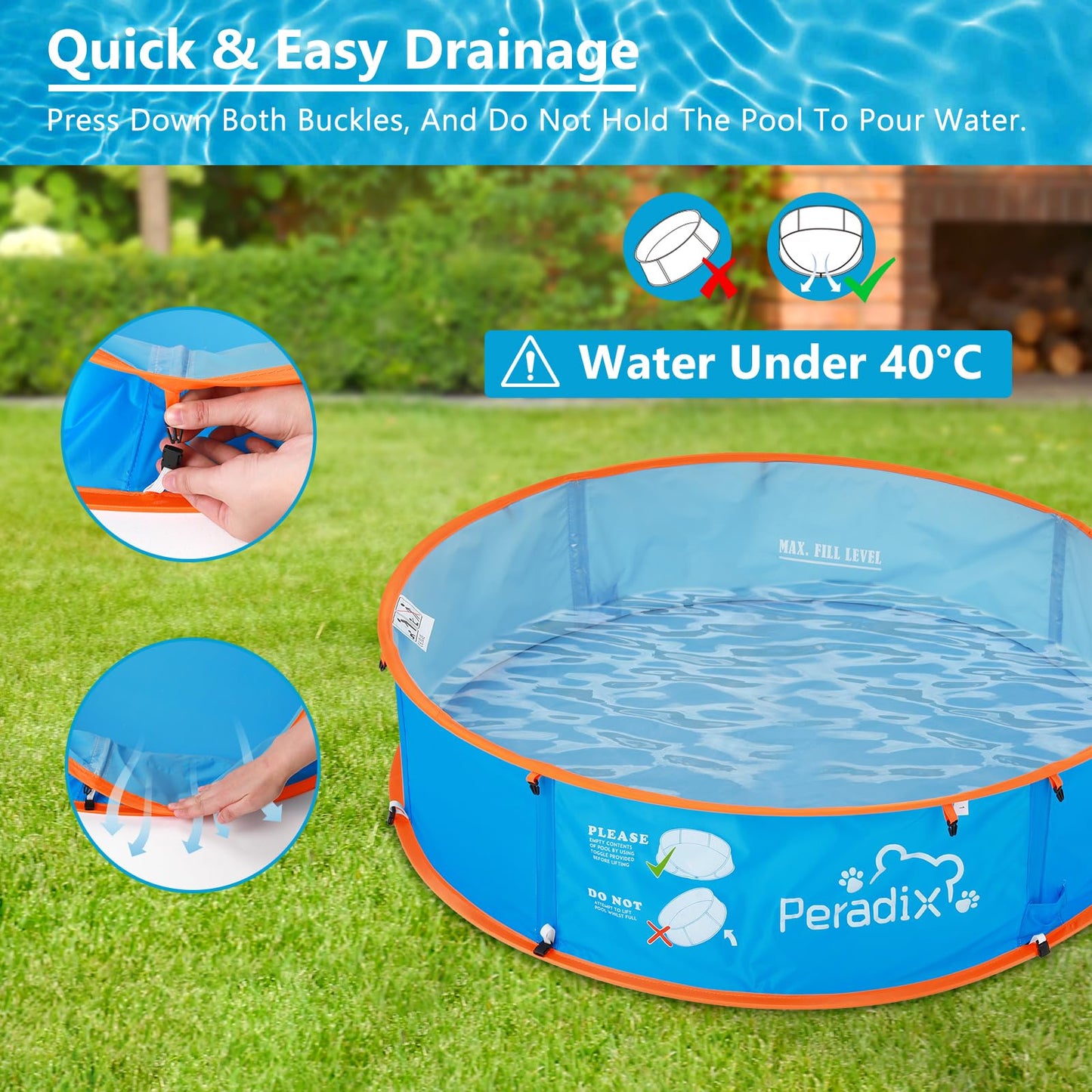 Peradix Splash Pool, 4-in-1 Baby Beach Tent with UV Sun Shelter Canopy & Mosquito Net, Portable Pop-Up Infant Ball Pit Tent, Toddler Wading Pool for Kids & Pets