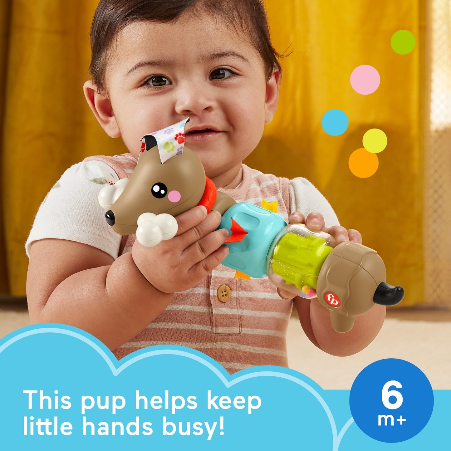 Fisher-Price Baby Sensory Toy FP Pets Click & Spin Activity Pup with colorful buttons and spinning features for infants 6+ months