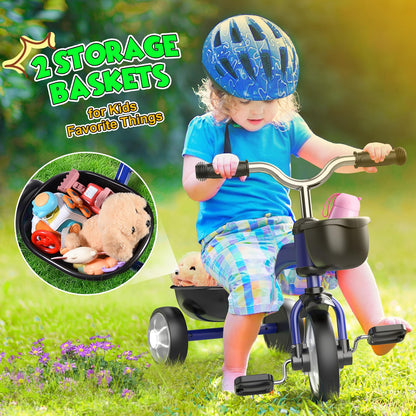 HappyGoLucky Tricycles Toys for 2-5 Year Old Boys Gifts, Kids Balance Bike 2-5 Year Old with 3 Colorful Lighting Wheels & Adjustable Seat, Baby Cycle Trikes Bike Boys Toys Age 2-5 Christmas Xmas Gifts