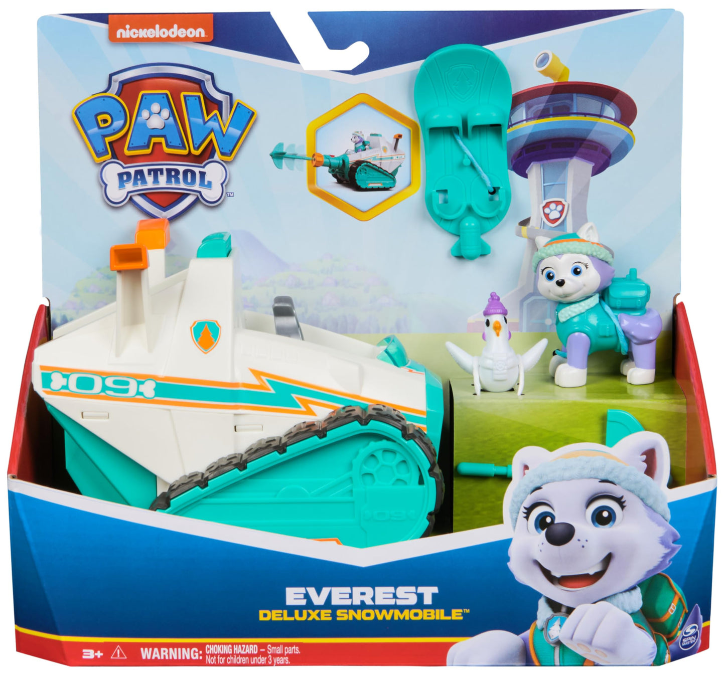 Paw Patrol Everest Deluxe Snowmobile, with Projectile Launcher, Snowboard and Collectible Action Figures, Kids’ Toys for Boys & Girls Ages 3+