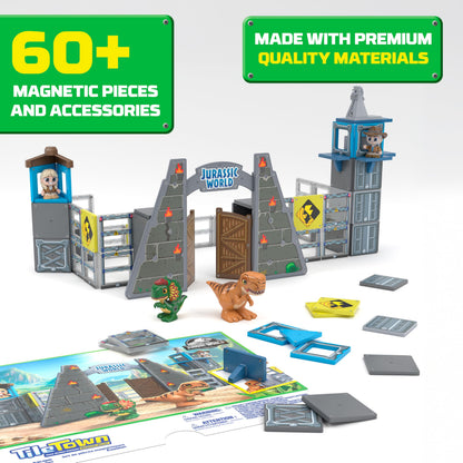 Tile Town Jurassic World Gate Escape Magnetic Tiles Construction Building Set and Figures, Kids 3-5+, New ACTION TILES for Action Play, Realistic Builds, STEM Creative Toy