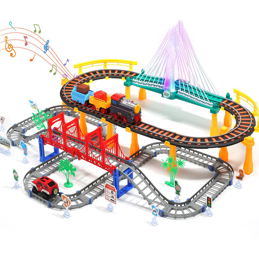 Electric Toddler Train Set Toy, Battery Powered Railway Train Track Toy Playset，Great Christ Gift for Kids Ages 3 4 5, Boys and Girls