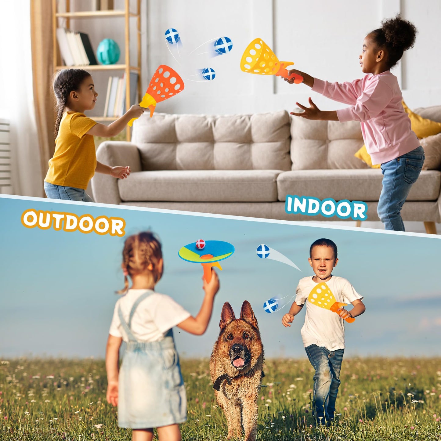 JOY SPOT! Spider Web Target Pop Pass Catch Ball Game - Outdoor Toys for Kids with 4 Launchers, 12 Sticky Balls & Mesh Bag, Fun Indoor Outdoor Toss & Catch Toy Gifts for Boys Girls Ages 3 4 5 6 7 8+