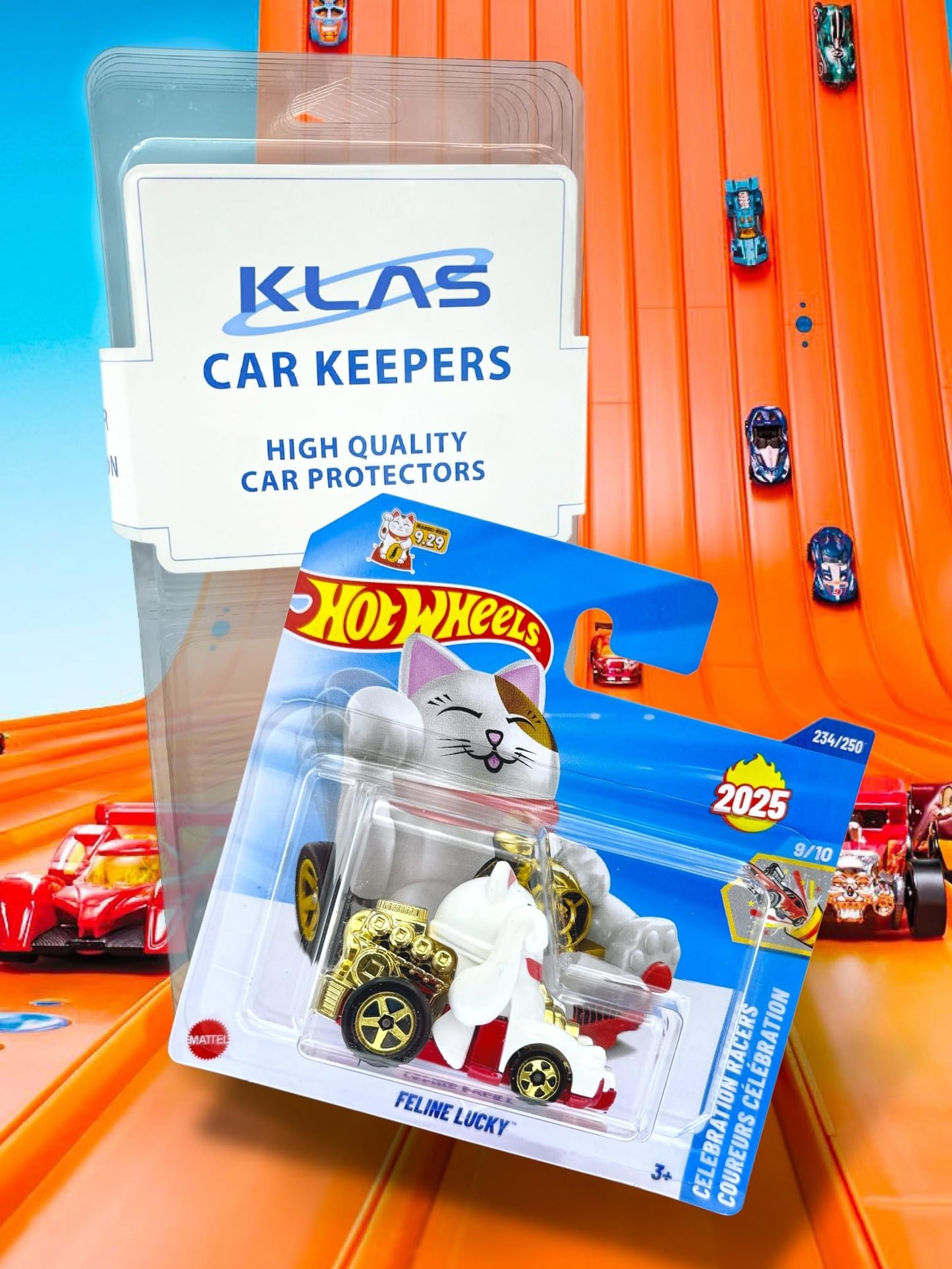 Hot Wheels Feline Lucky (White, Gold & Red) 9/10 Celebration Racers - 2025-234/250 (Short Card) - includes a KLAS Car Keeper Protector Case - HYW52