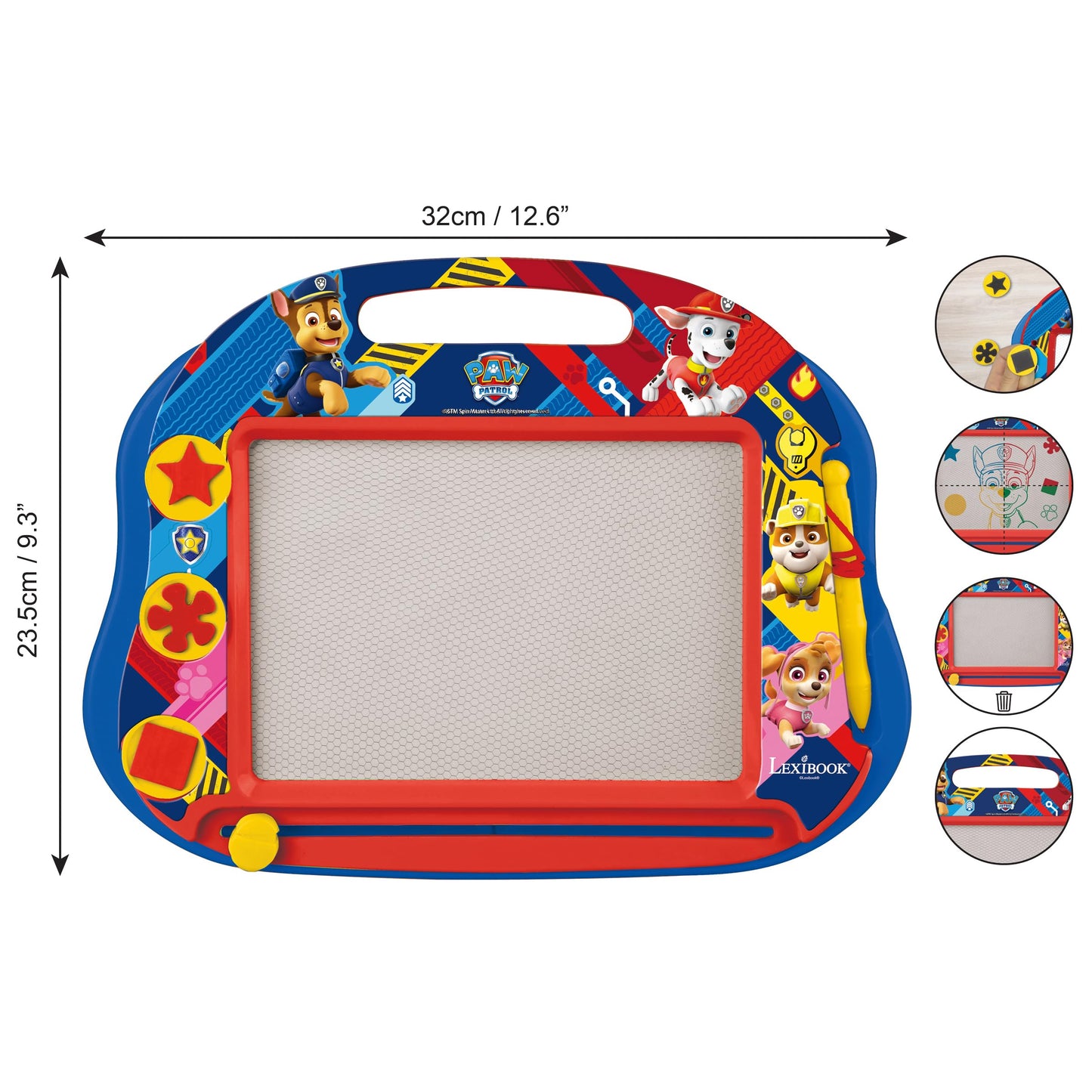 LEXIBOOK, Paw Patrol, Multicolour Magic Magnetic Drawing Board, Artistic Creative Toy for Girls and Boys, Stylus Pen and Stamps, Red/Blue, CRPA550