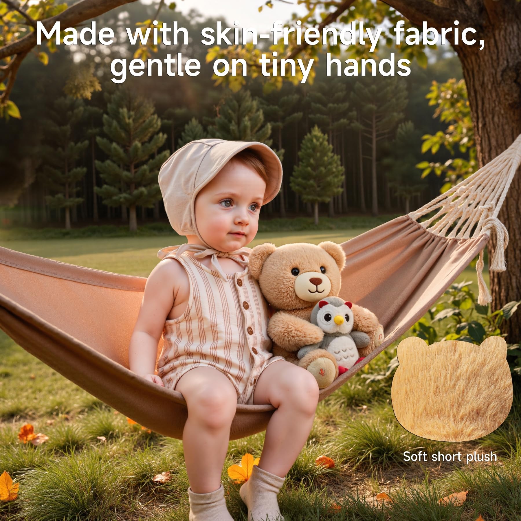 eJog Pup musical bear stuffed animal with owl, interactive talking plush toy for kids, soft gift for toddlers, record repeat plushie