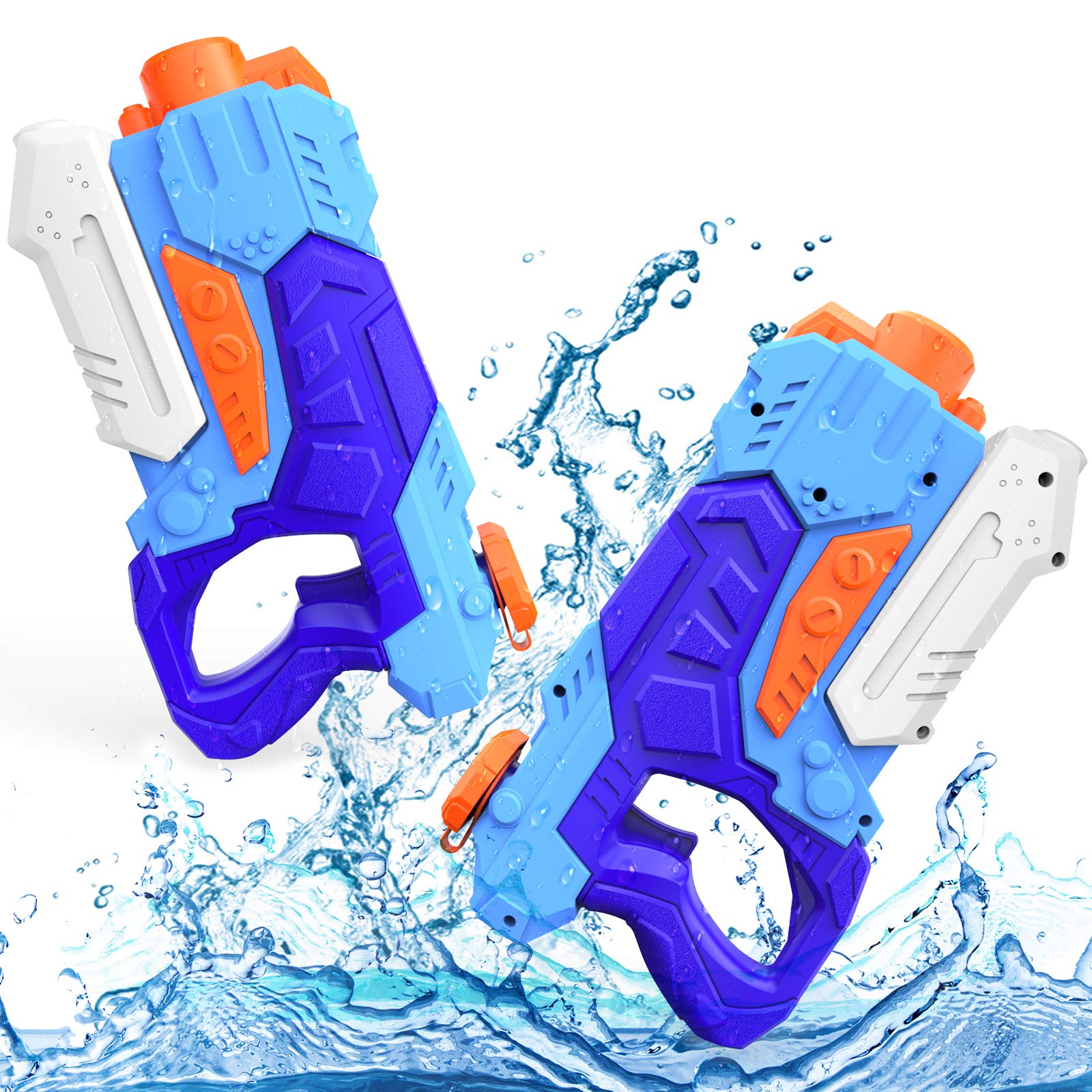 Kiztoys water gun toys for kids, 2-pack with large 1200ML capacity and 33ft range, ideal for summer water play in garden or beach.