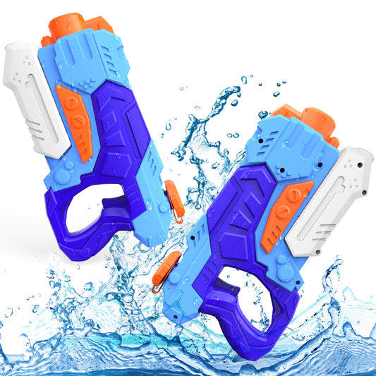 Kiztoys water gun toys for kids, 2-pack with large 1200ML capacity and 33ft range, ideal for summer water play in garden or beach.