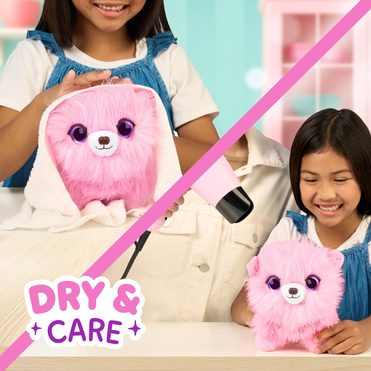 ScruffaLuvs Pet Scruffs Pink - Mystery Plush Toy, 7.5" Tall - Wash to Reveal 1 of 3 Rescue Pets: Puppy, Bunny, or Kitty - Includes 8.7" Deluxe Pet Carrier