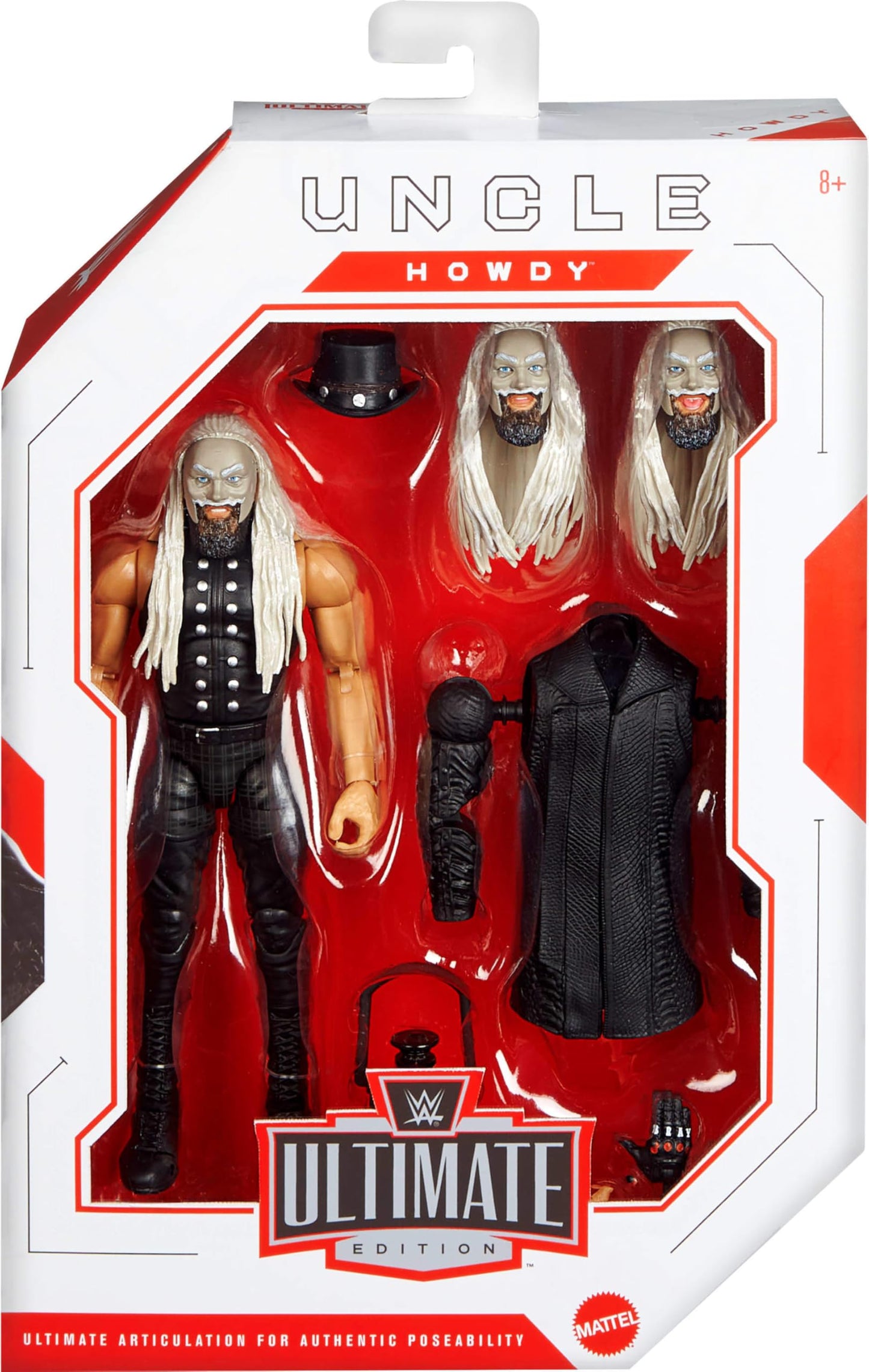 Mattel WWE Ultimate Edition Action Figure & Accessories Set, Uncle Howdy 6-inch Collectible with Swappable Heads & Hands, 30 Articulation Points, JHV86